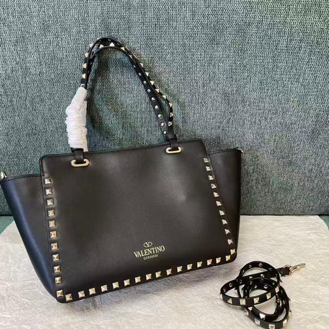 VALENTINO 26S GARAVANI ROCKSTUD TOTE GOLD TONE IN BLACK