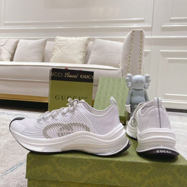 GUCCI 26S KNIT RUNNER SNEAKERS IN WHITE TECHNICAL MESH