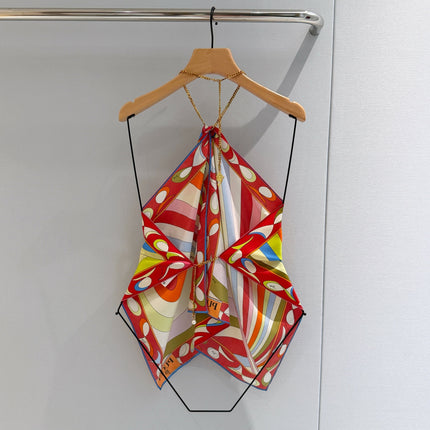 PUCCI 26S HALTER SCARF TOP IN MULTICOLOR PRINTED SILK