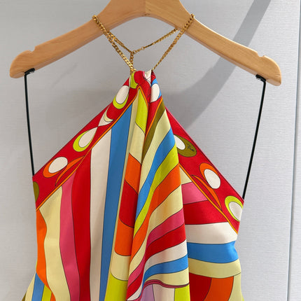 PUCCI 26S HALTER SCARF TOP IN MULTICOLOR PRINTED SILK