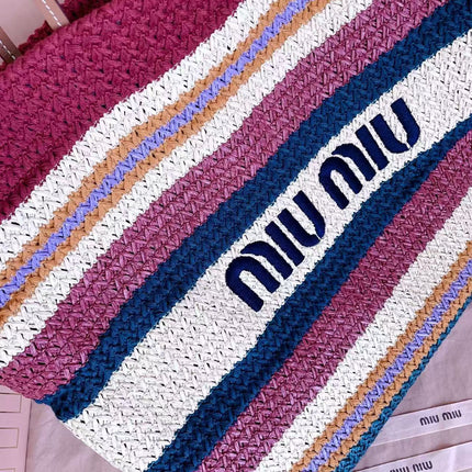 MIU 26S BEACH TOTE IN MULTICOLOR STRIPED WOVEN STRAW 24626