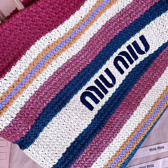 MIU 26S BEACH TOTE IN MULTICOLOR STRIPED WOVEN STRAW 24626