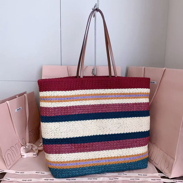 MIU 26S BEACH TOTE IN MULTICOLOR STRIPED WOVEN STRAW 24626