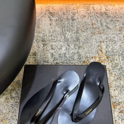 SAINT LAURENT 26S THONG SANDALS IN BLACK CALFSKIN 25626