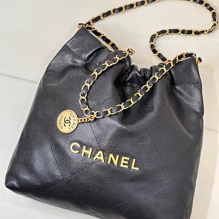 CHANEL 26S DRAWSTRING SHOULDER BAG 35 IN BLACK CAVIAR CALFSKIN