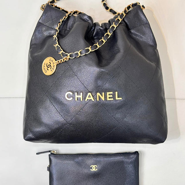 CHANEL 26S DRAWSTRING SHOULDER BAG 35 IN BLACK CAVIAR CALFSKIN