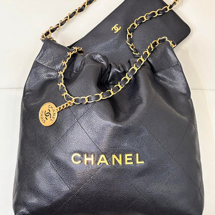 CHANEL 26S DRAWSTRING SHOULDER BAG 35 IN BLACK CAVIAR CALFSKIN
