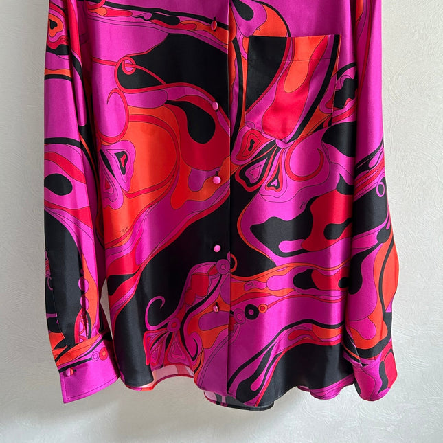 PUCCI 26S LONG SLEEVE SHIRT ABSTRACT PRINT PINK BLACK SILK