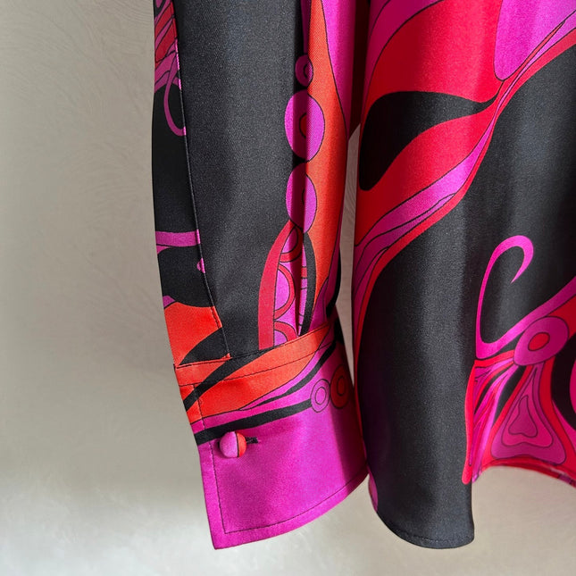 PUCCI 26S LONG SLEEVE SHIRT ABSTRACT PRINT PINK BLACK SILK