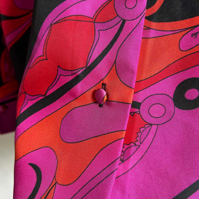 PUCCI 26S LONG SLEEVE SHIRT ABSTRACT PRINT PINK BLACK SILK