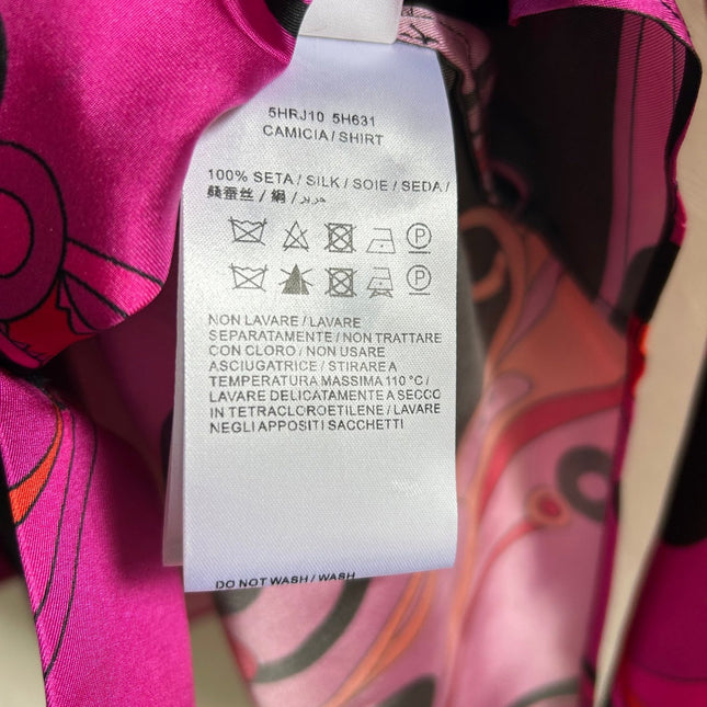 PUCCI 26S LONG SLEEVE SHIRT ABSTRACT PRINT PINK BLACK SILK
