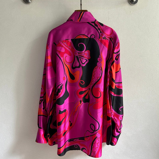 PUCCI 26S LONG SLEEVE SHIRT ABSTRACT PRINT PINK BLACK SILK
