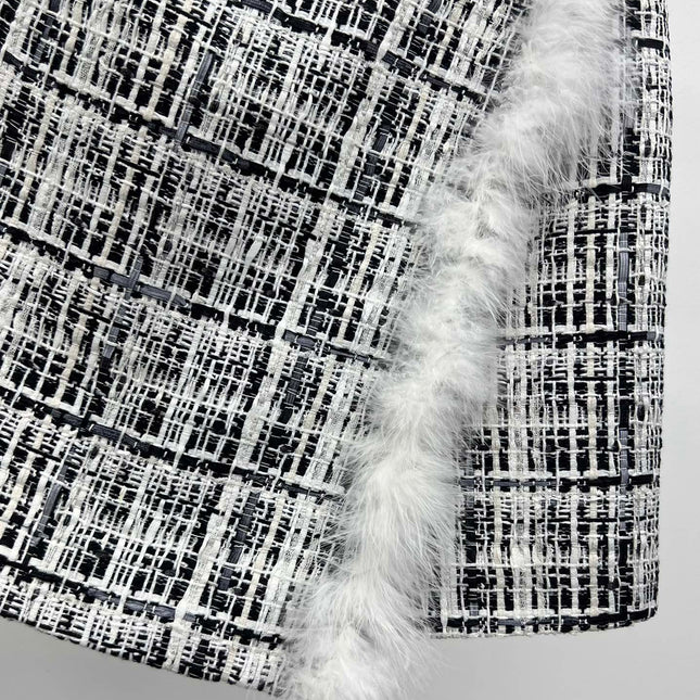 CHANEL 26S SHORTS TWEED PLAID BLACK WHITE WOOL BLEND