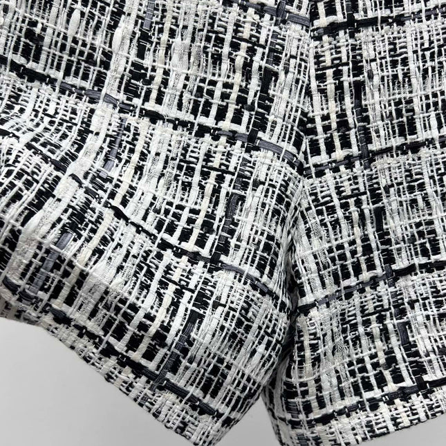 CHANEL 26S SHORTS TWEED PLAID BLACK WHITE WOOL BLEND