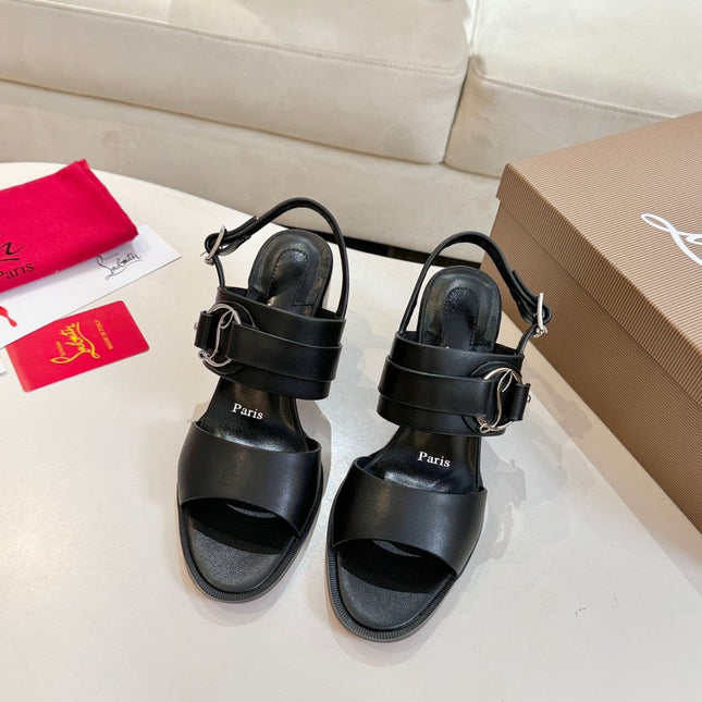 CHRISTIAN LOUBOUTIN 26S ANKLE STRAP BLOCK HEELS IN BLACK CALFSKIN