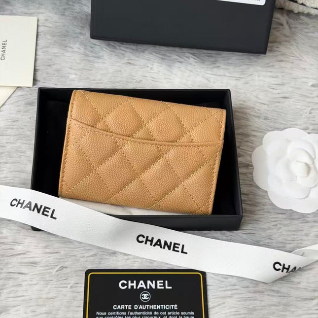 CHANEL CAVIAR QUILTED FLAP CARD HOLDER IN BEIGE LAMBSKIN