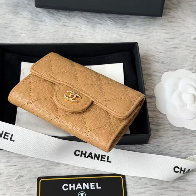 CHANEL CAVIAR QUILTED FLAP CARD HOLDER IN BEIGE LAMBSKIN