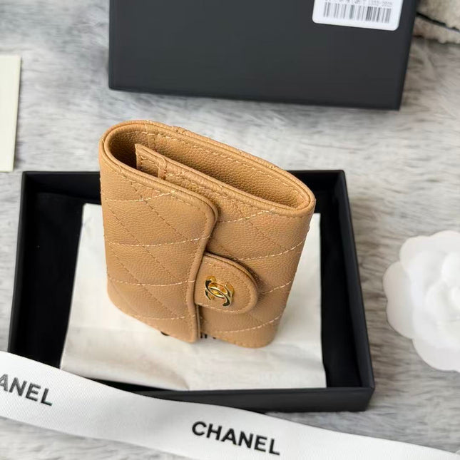 CHANEL CAVIAR QUILTED FLAP CARD HOLDER IN BEIGE LAMBSKIN