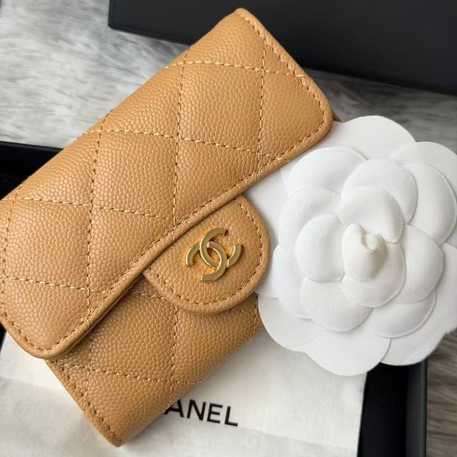CHANEL CAVIAR QUILTED FLAP CARD HOLDER IN BEIGE LAMBSKIN