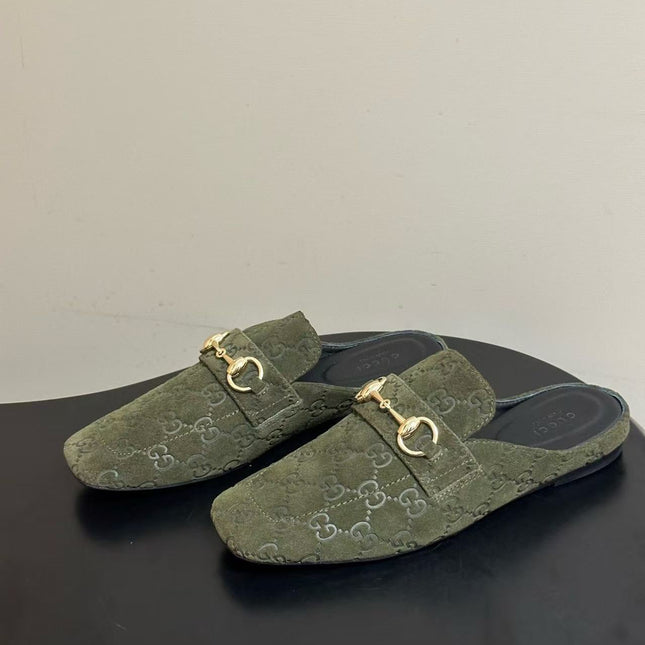 GUCCI 26S HORSEBIT MULE IN OLIVE GREEN SUEDE