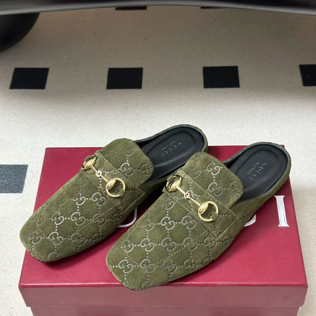 GUCCI 26S HORSEBIT MULE IN OLIVE GREEN SUEDE
