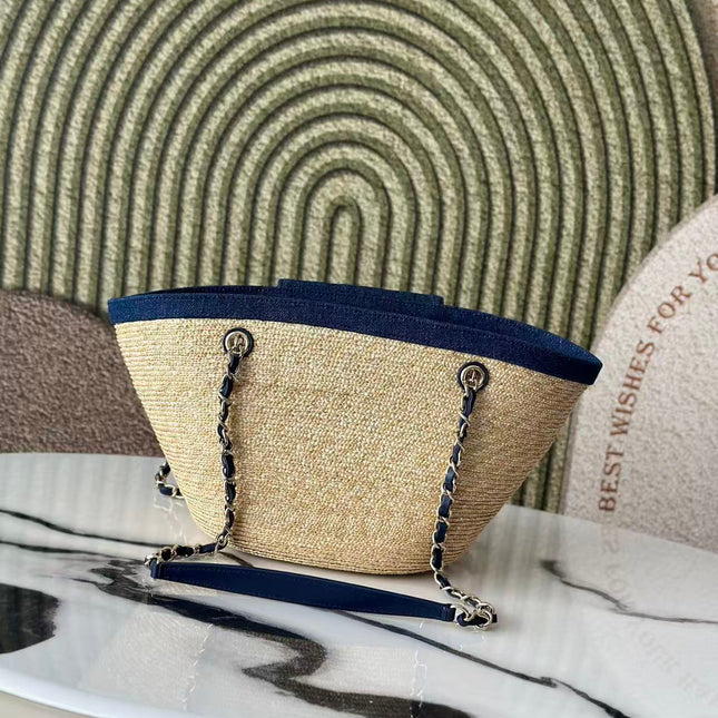 CHANEL 26S TOTE BAG IN BEIGE DENIM RAFFIA
