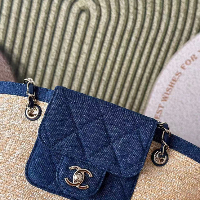 CHANEL 26S TOTE BAG IN BEIGE DENIM RAFFIA