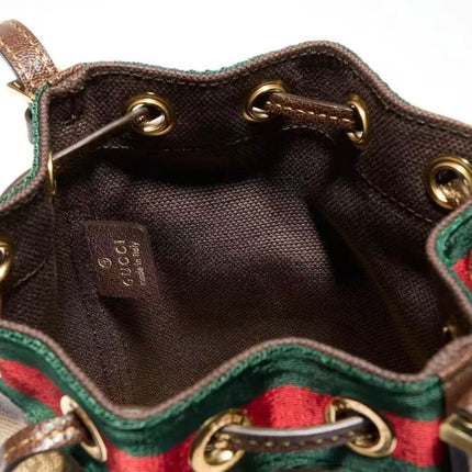 GUCCI BUCKET BAG 26S IN BEIGE GG SUPREME CANVAS AND DARK BROWN CALFSKIN
