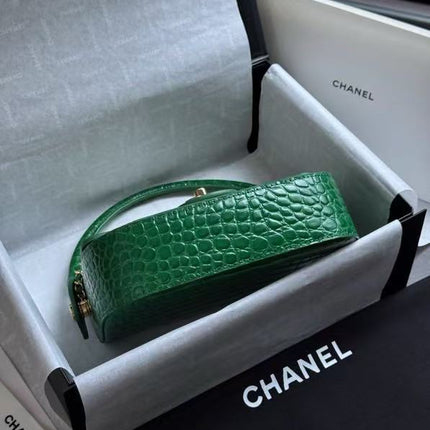 CHANEL 26S MINI FLAP TOP HANDLE BAG IN GREEN CROCODILE LEATHER