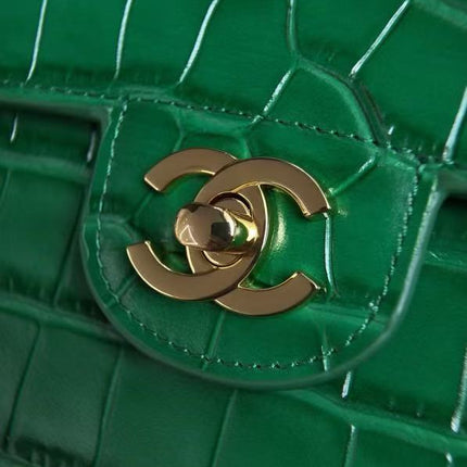 CHANEL 26S MINI FLAP TOP HANDLE BAG IN GREEN CROCODILE LEATHER