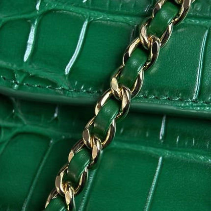 CHANEL 26S MINI FLAP TOP HANDLE BAG IN GREEN CROCODILE LEATHER