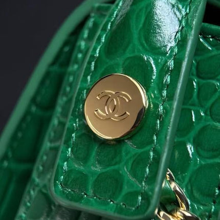 CHANEL 26S MINI FLAP TOP HANDLE BAG IN GREEN CROCODILE LEATHER
