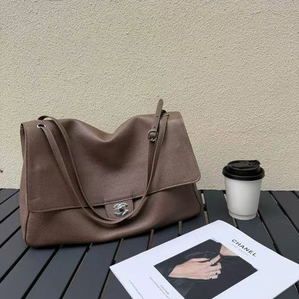 CHANEL 26S FLAP SHOULDER BAG IN TAUPE GRAINED CALFSKIN