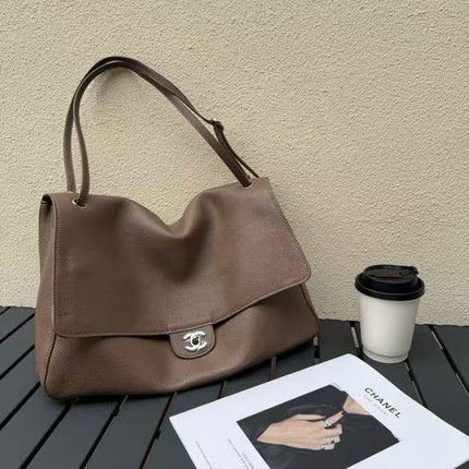 CHANEL 26S FLAP SHOULDER BAG IN TAUPE GRAINED CALFSKIN