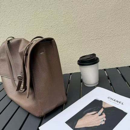 CHANEL 26S FLAP SHOULDER BAG IN TAUPE GRAINED CALFSKIN