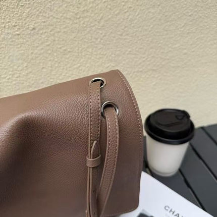 CHANEL 26S FLAP SHOULDER BAG IN TAUPE GRAINED CALFSKIN