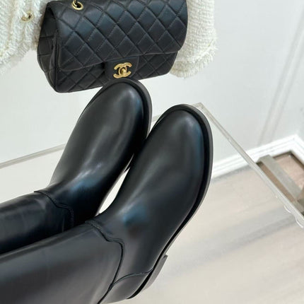 CHANEL 26S KNEE HIGH BOOTS IN BLACK CALFSKIN