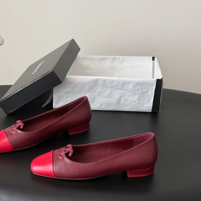 CHANEL 26S BALLET FLATS IN BURGUNDY & RED LAMBSKIN 26726