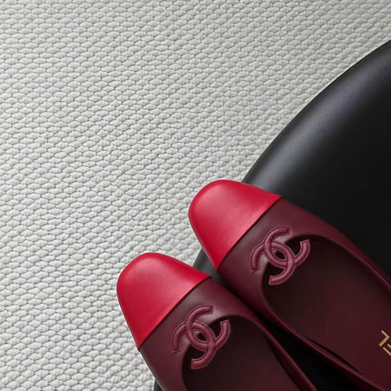 CHANEL 26S BALLET FLATS IN BURGUNDY & RED LAMBSKIN 26726