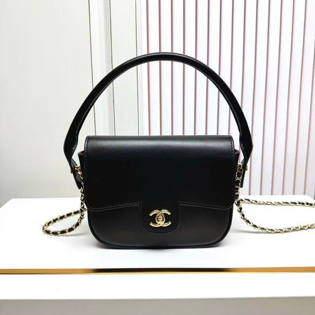 CHANEL 26S METIERS D'ART POCHETTE IN BLACK CALFSKIN GOLD HARDWARE