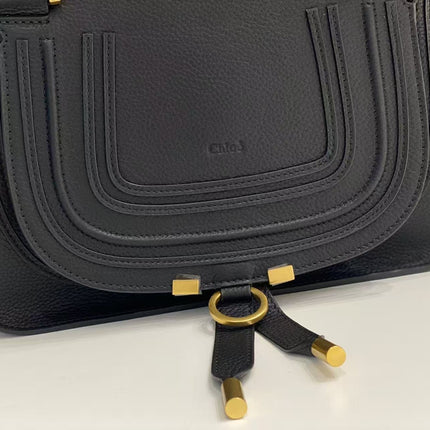 CHLOE MARCIE DOUBLE CARRY BAG IN BLACK CALFSKIN GOLD HARDWARE