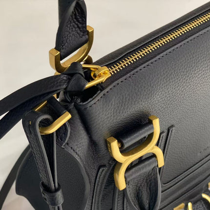 CHLOE MARCIE DOUBLE CARRY BAG IN BLACK CALFSKIN GOLD HARDWARE