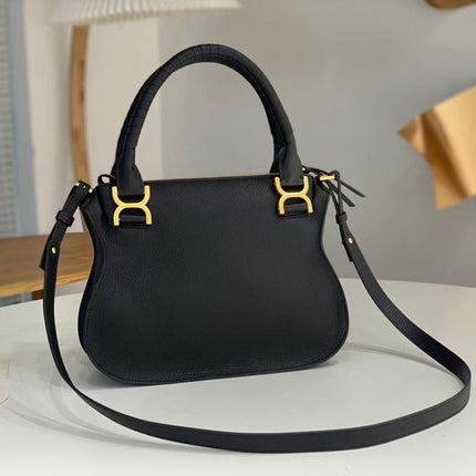 CHLOE MARCIE DOUBLE CARRY BAG IN BLACK CALFSKIN GOLD HARDWARE