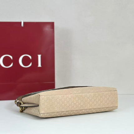 GUCCI 26S SHOULDER BAG 28 IN BEIGE EMBOSSED SUEDE