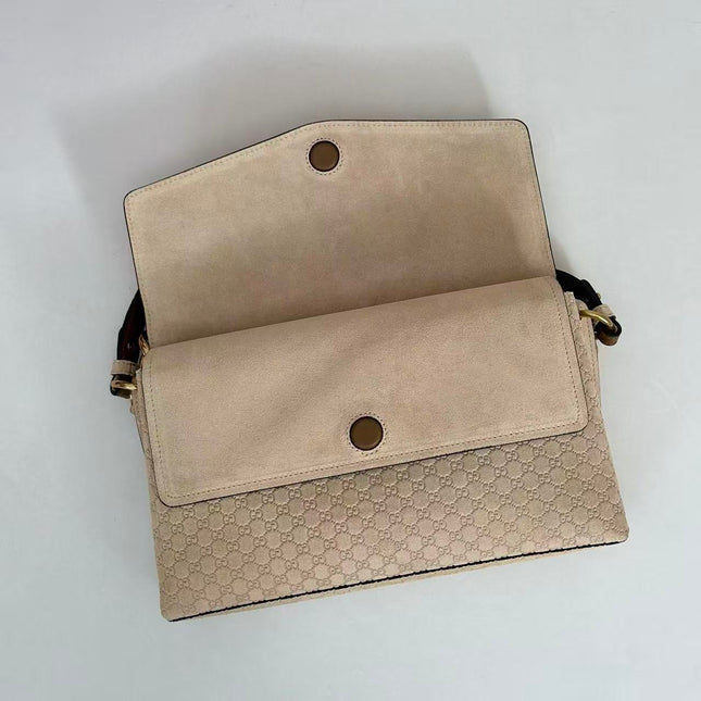 GUCCI 26S SHOULDER BAG 28 IN BEIGE EMBOSSED SUEDE
