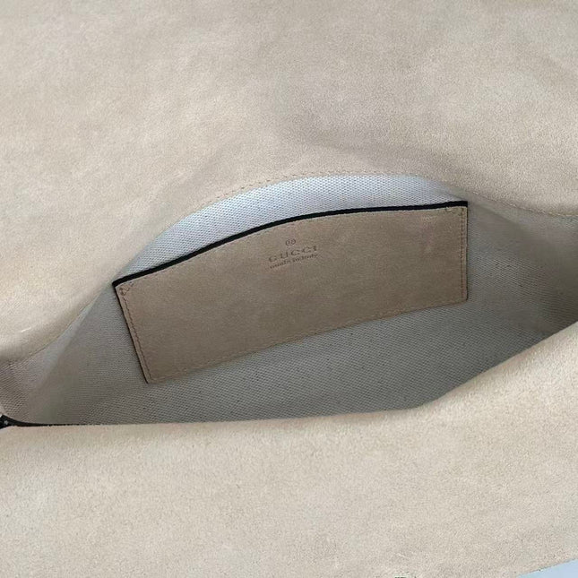 GUCCI 26S SHOULDER BAG 28 IN BEIGE EMBOSSED SUEDE