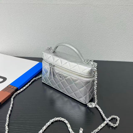 CHANEL 26S QUILTED VANITY CASE IN SILVER CAVIAR