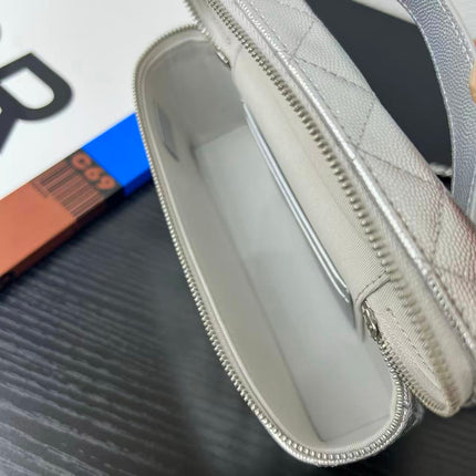 CHANEL 26S QUILTED VANITY CASE IN SILVER CAVIAR