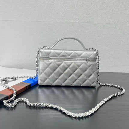 CHANEL 26S QUILTED VANITY CASE IN SILVER CAVIAR