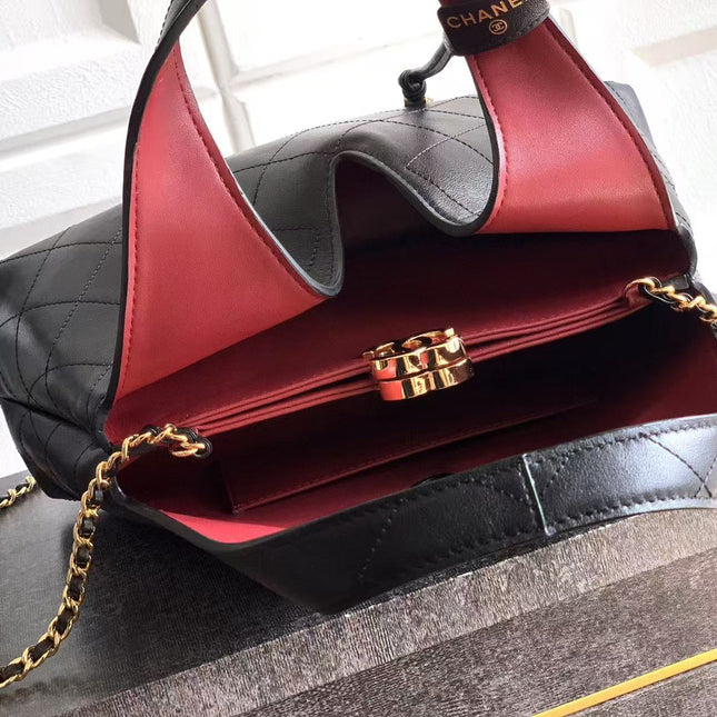 CHANEL 26S SHOPPING BAG MEDIUM 32 IN BLACK LAMBSKIN GOLD HARDWARE
